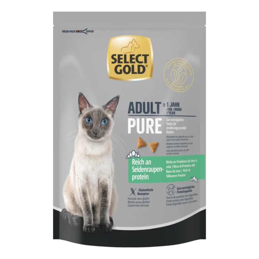 SELECT GOLD Pure Croquettes Chat Adulte Ver à Soie 300 g