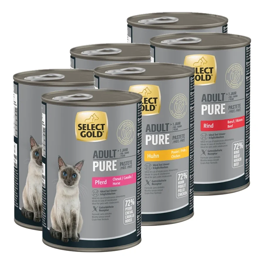 SELECT GOLD Pure Pack Mixte Boîtes de Pâtée Chat Adulte 3 recettes 6x400g