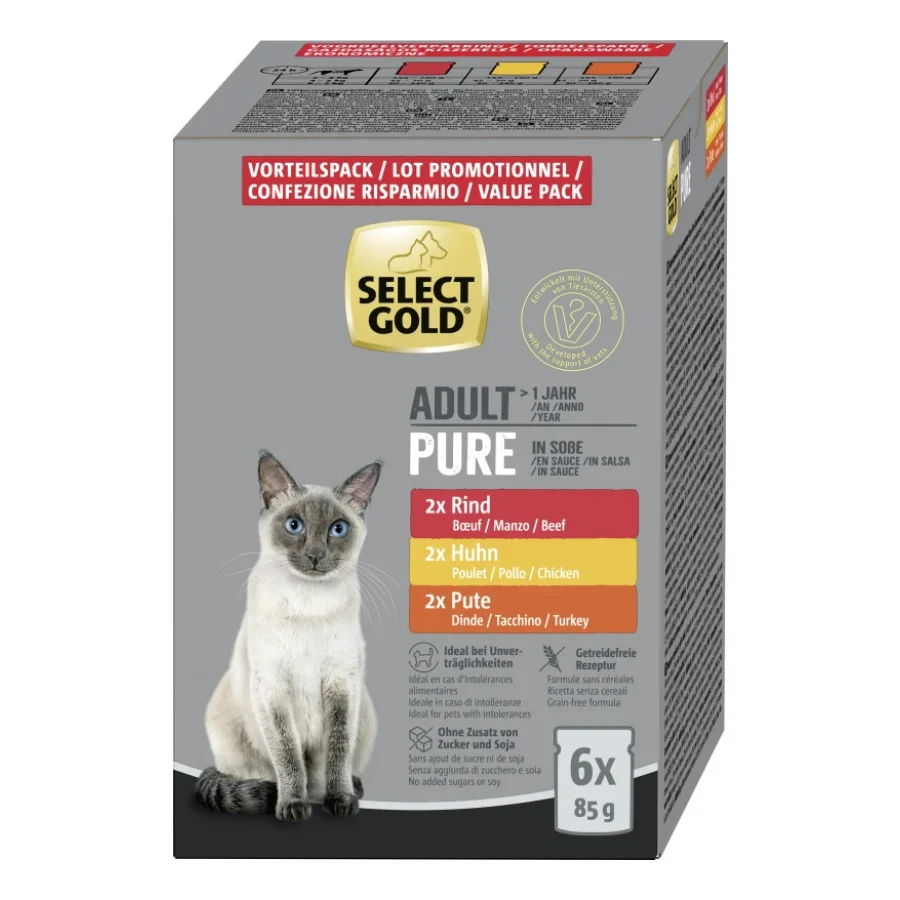 SELECT GOLD Pure Pack Mixte Sachets En sauce Chat Adulte 6x85g