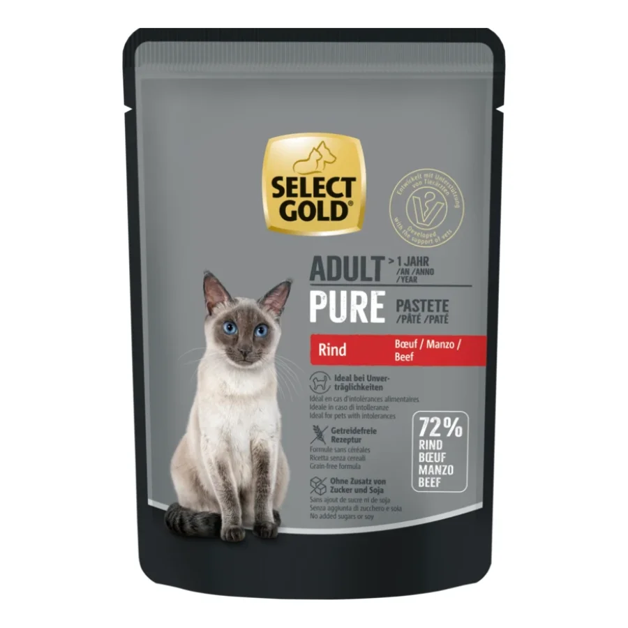 SELECT GOLD Pure Sachets de Pâtée Chat Adute Bœuf 12x85 g
