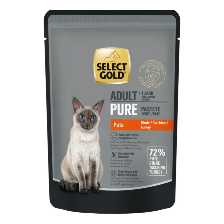 SELECT GOLD Pure Sachets de Pâtée Chat Adute Dinde 48x85 g
