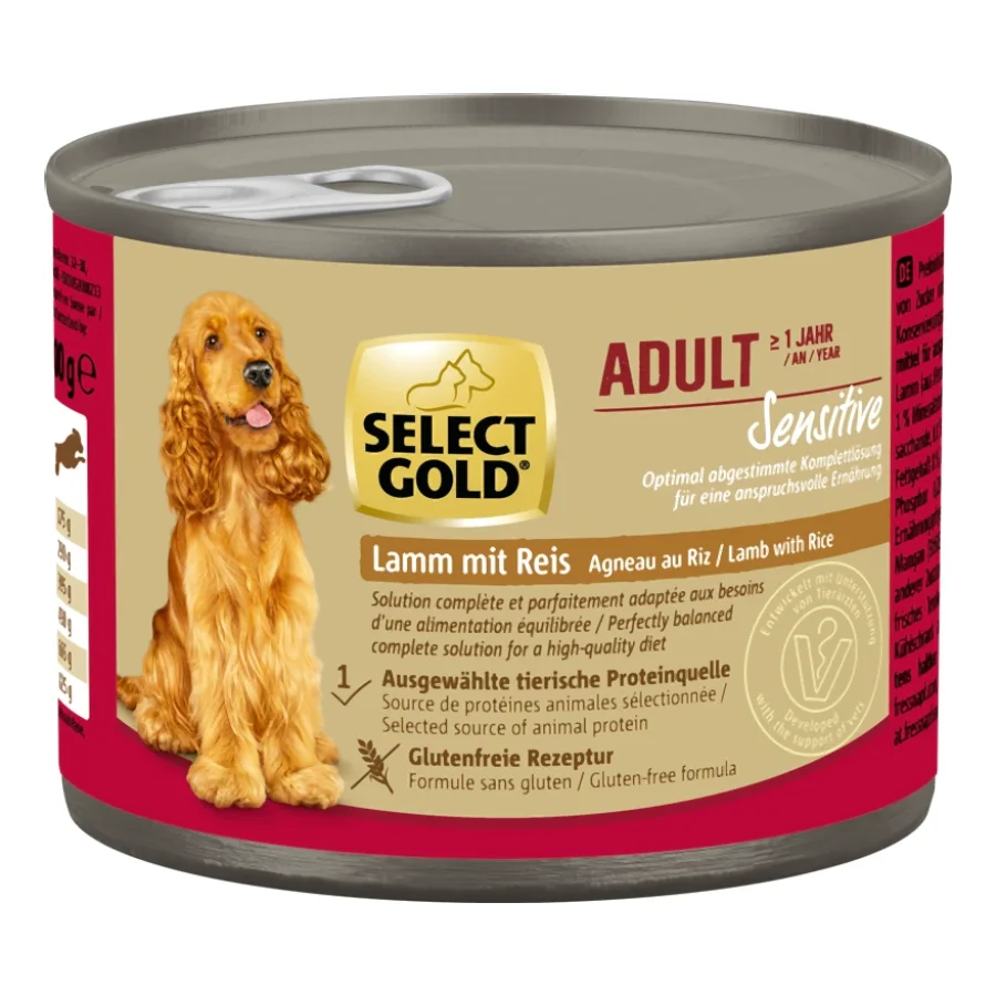 SELECT GOLD Sensitive Boîtes de Nourriture Humide Chien Adulte Agneau au Riz 6x200 g