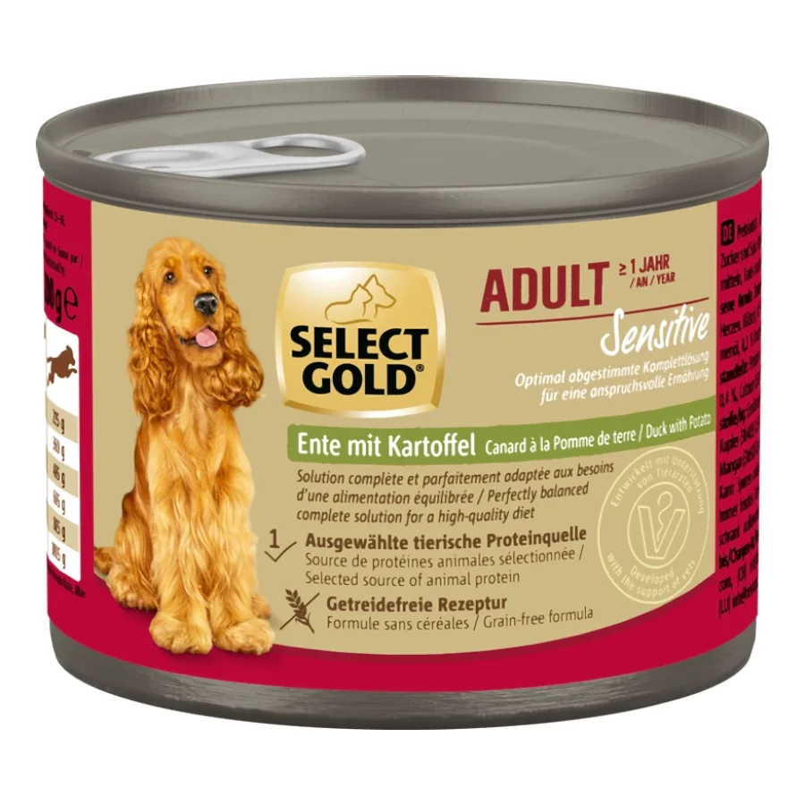 SELECT GOLD Sensitive Boîtes de Nourriture Humide Chien Adulte Canard aux Pommes de terre 6x200 g