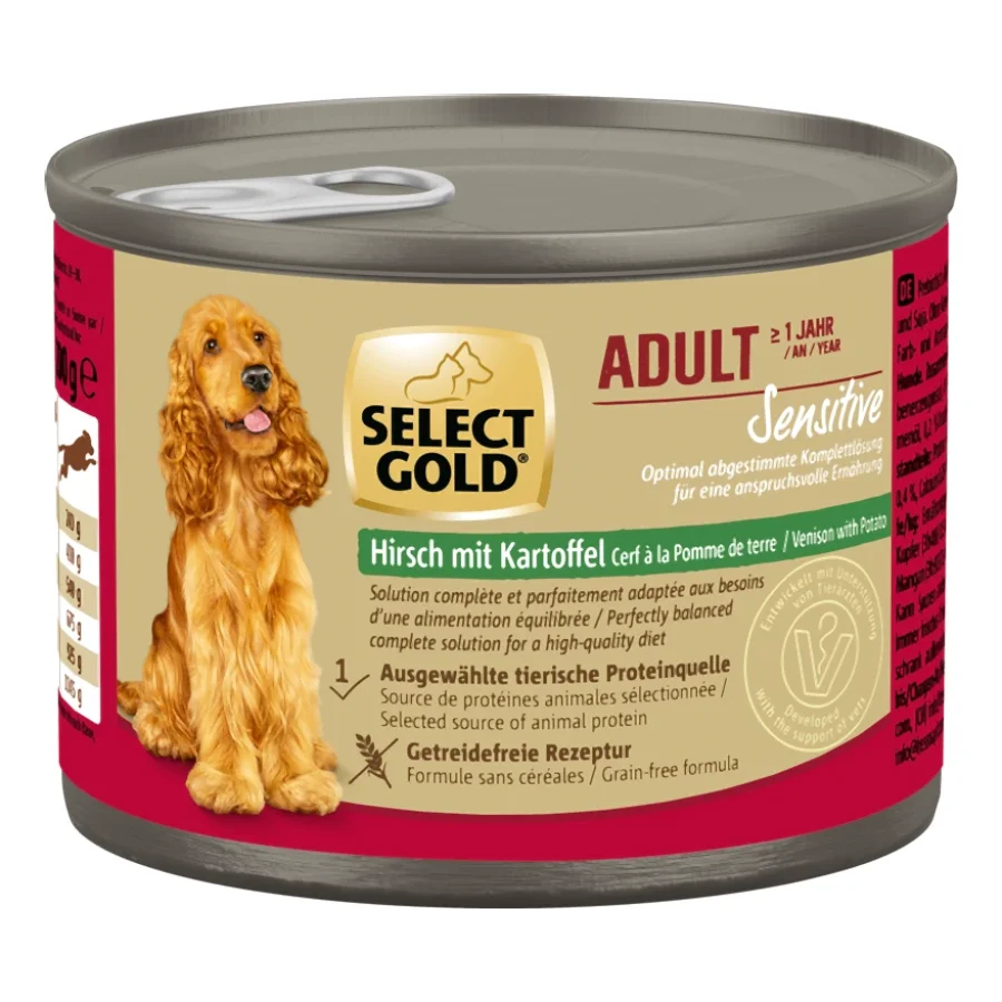 SELECT GOLD Sensitive Boîtes de Nourriture Humide Chien Adulte Cerf aux pommes de terre 12x200 g