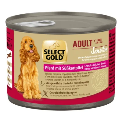 SELECT GOLD Sensitive Boîtes de Nourriture Humide Chien Adulte Cheval à la Patate douce 6x200 g