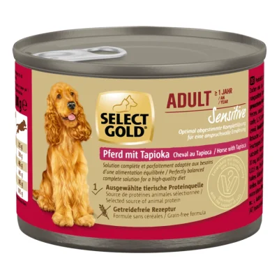 SELECT GOLD Sensitive Boîtes de Nourriture Humide Chien Adulte Cheval au tapioca 12x200 g