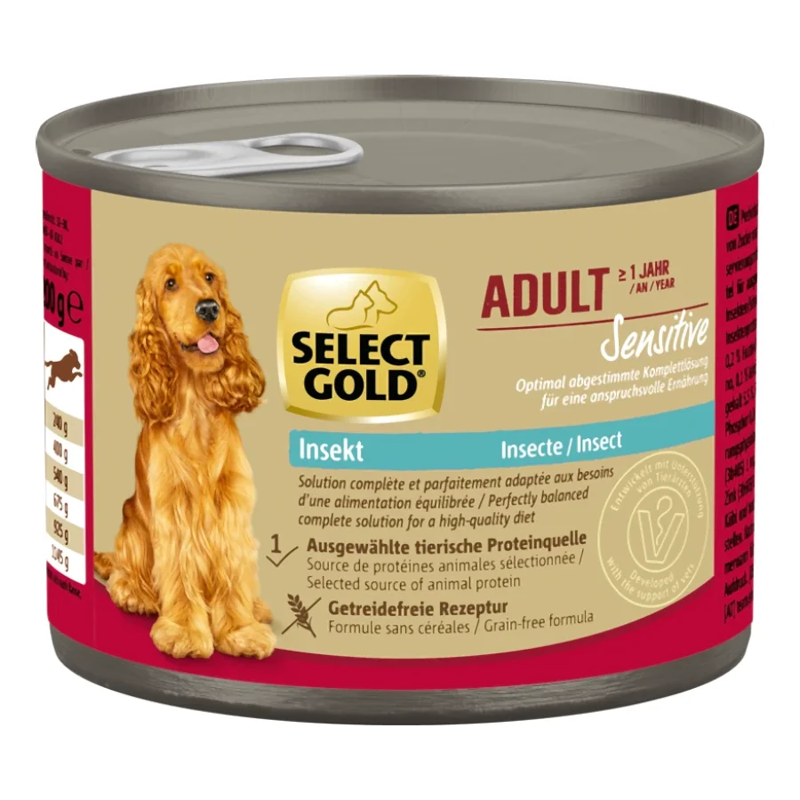 SELECT GOLD Sensitive Boîtes de Nourriture Humide Chien Adulte Insectes 6x200 g