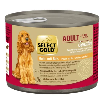 SELECT GOLD Sensitive Boîtes de Nourriture Humide Chien Adulte Poulet au riz 6x200 g