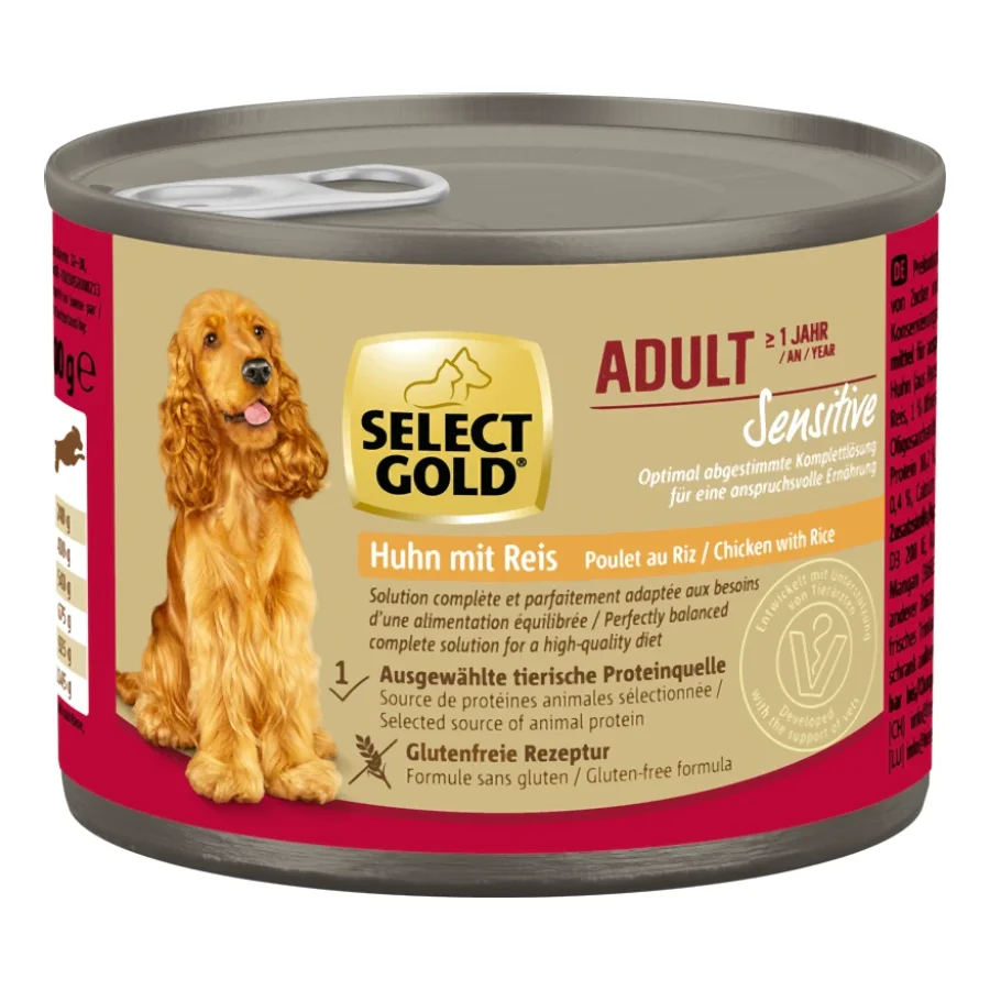 SELECT GOLD Sensitive Boîtes de Nourriture Humide Chien Adulte Poulet au riz 6x200 g