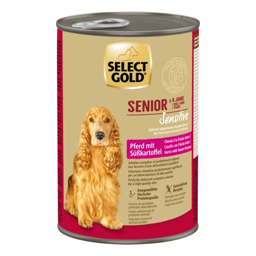 SELECT GOLD Sensitive Boîtes de Nourriture Humide Chien Senior Cheval à la Patate douce 6x400 g