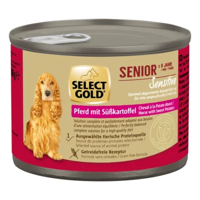 SELECT GOLD Sensitive Boîtes de Nourriture Humide Chien Senior Cheval Patate douce 6x200 g