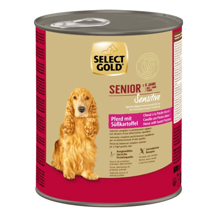 SELECT GOLD Sensitive Boîtes de Nourriture Humide Chien Senior Cheval Patate douce 6x800 g