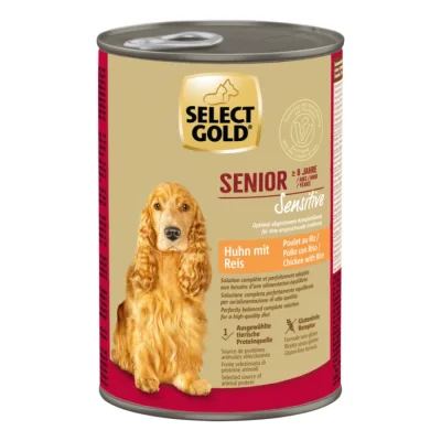 SELECT GOLD Sensitive Boîtes de Nourriture Humide Chien Senior Poulet et riz 12x400 g