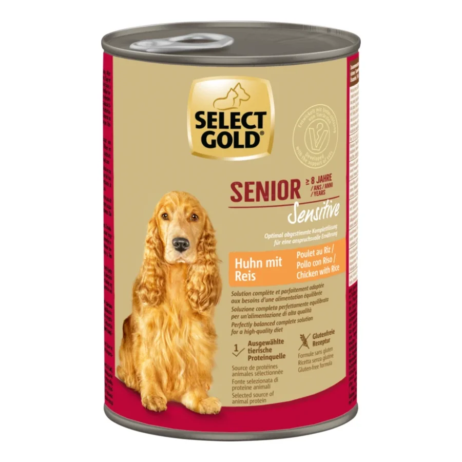 SELECT GOLD Sensitive Boîtes de Nourriture Humide Chien Senior Poulet et riz 12x400 g
