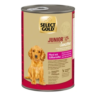 SELECT GOLD Sensitive Boîtes de Nourriture Humide Chiot Cheval à la Patate douce 6x400 g