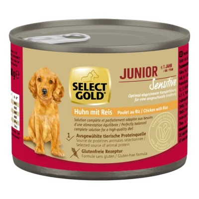 SELECT GOLD Sensitive Boîtes de Nourriture Humide Chiot Poulet et riz 6x200 g