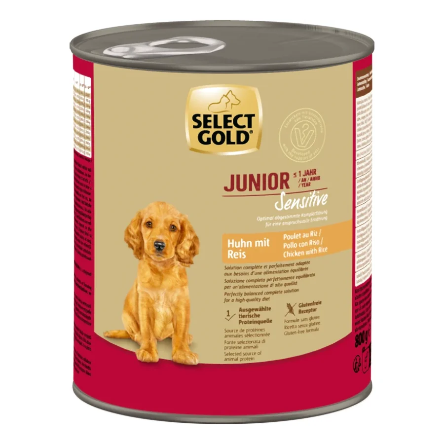 SELECT GOLD Sensitive Boîtes de Nourriture Humide Chiot Poulet et riz 6x800 g