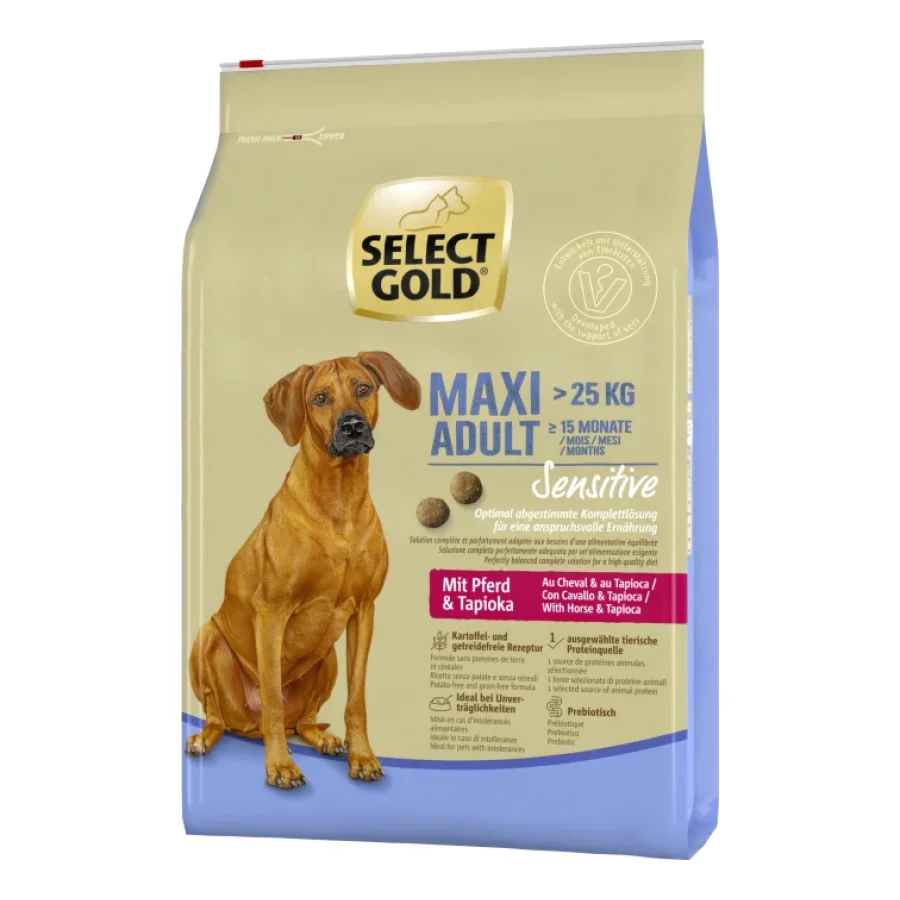 SELECT GOLD Sensitive Croquettes Chien Adulte Maxi Cheval au tapioca 4 kg
