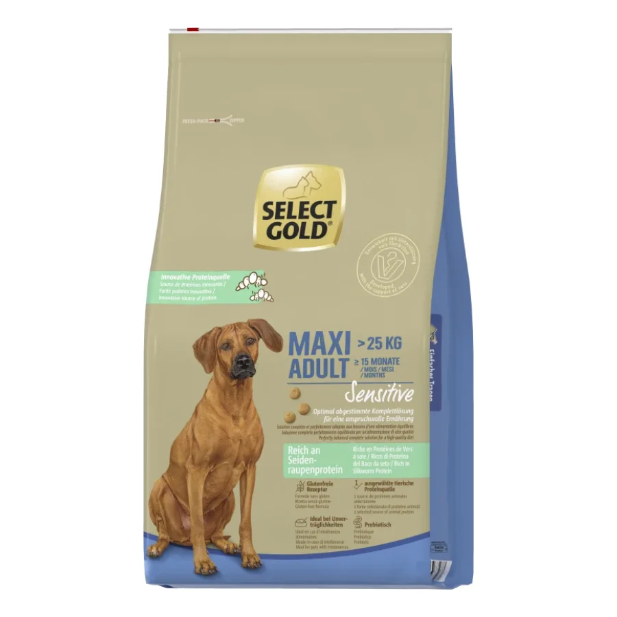SELECT GOLD Sensitive Croquettes Chien Adulte Maxi Seidenraupenprotein 12 kg