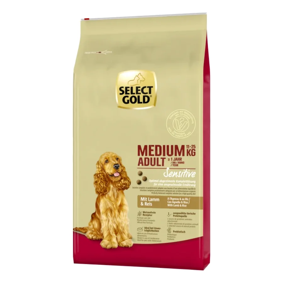 SELECT GOLD Sensitive Croquettes Chien Adulte Medium Agneau et riz 12 kg
