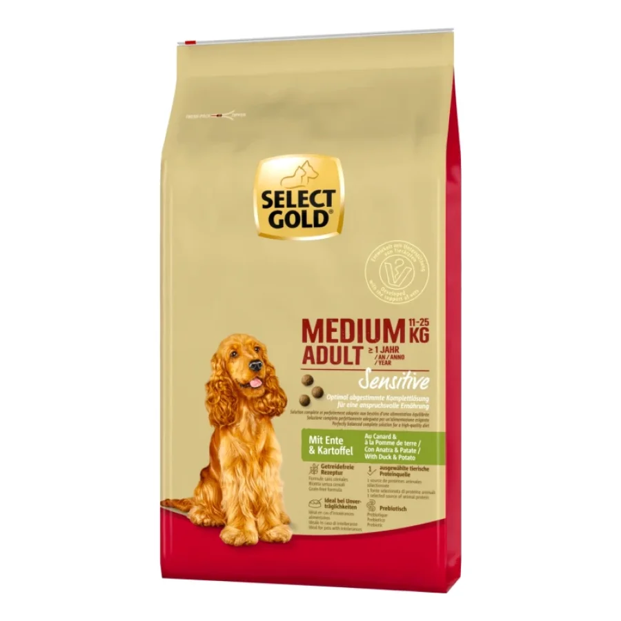 SELECT GOLD Sensitive Croquettes Chien Adulte Medium Canard aux pommes de terre 12 kg