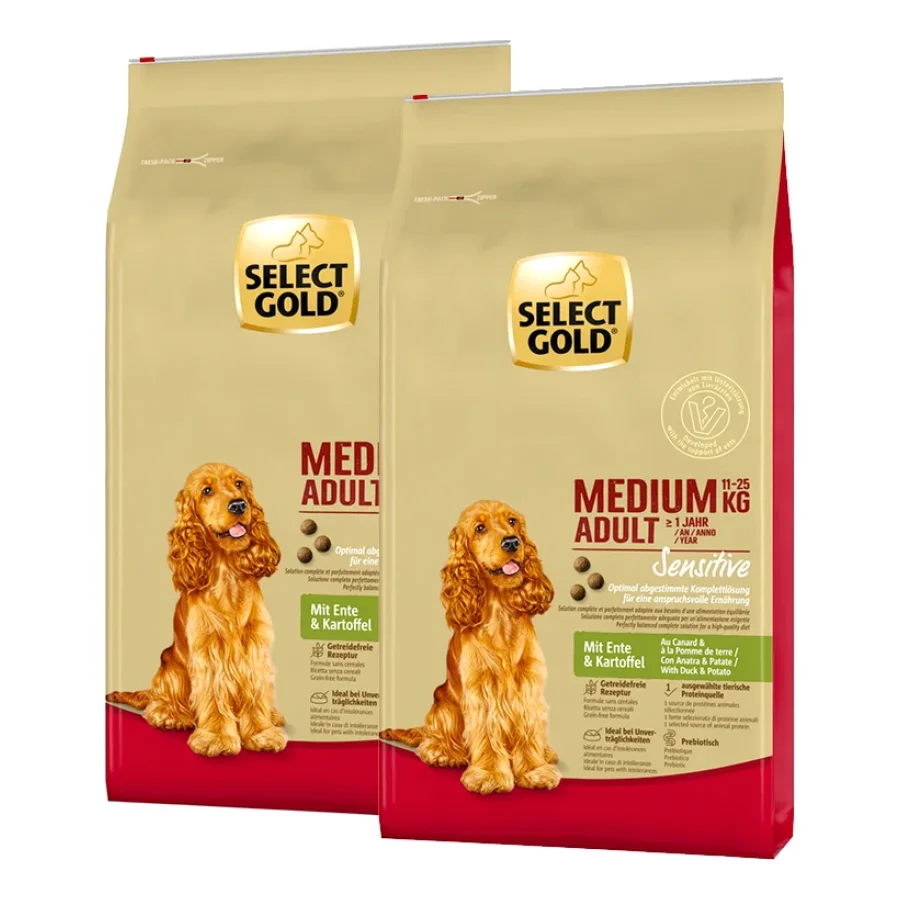 SELECT GOLD Sensitive Croquettes Chien Adulte Medium Canard aux pommes de terre 2x12 kg