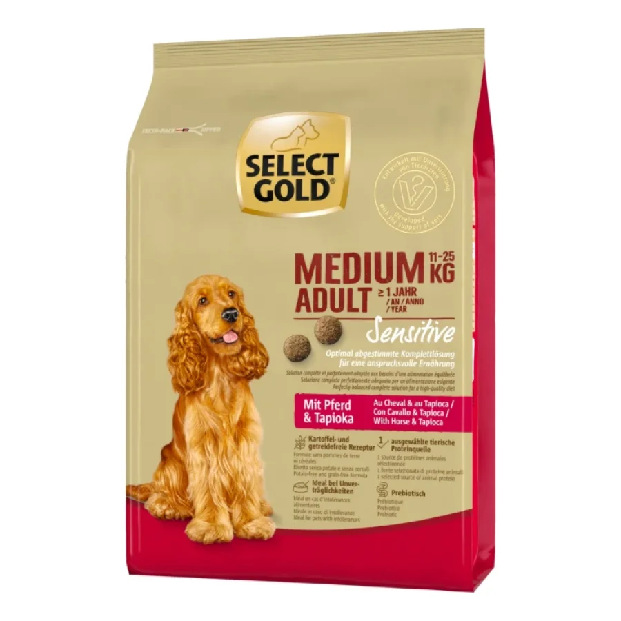 SELECT GOLD Sensitive Croquettes Chien Adulte Medium Cheval au tapioca 1 kg