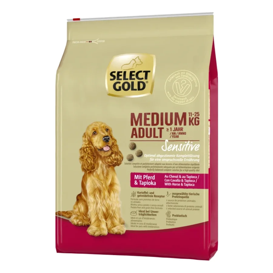 SELECT GOLD Sensitive Croquettes Chien Adulte Medium Cheval au tapioca 4 kg