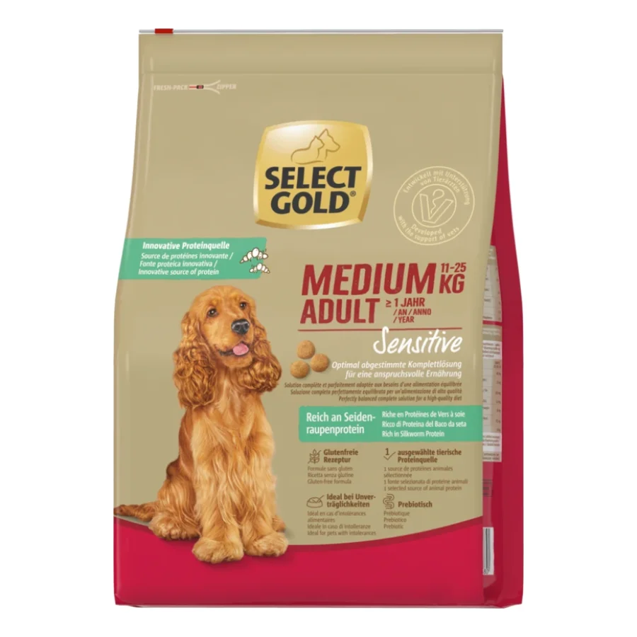 SELECT GOLD Sensitive Croquettes Chien Adulte Medium Seidenraupenprotein 4 kg