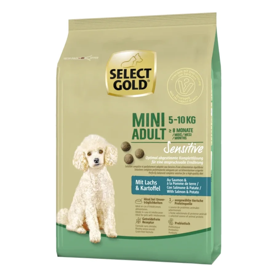 SELECT GOLD Sensitive Croquettes Chien Adulte Mini Saumon aux Pommes de terre 1 kg
