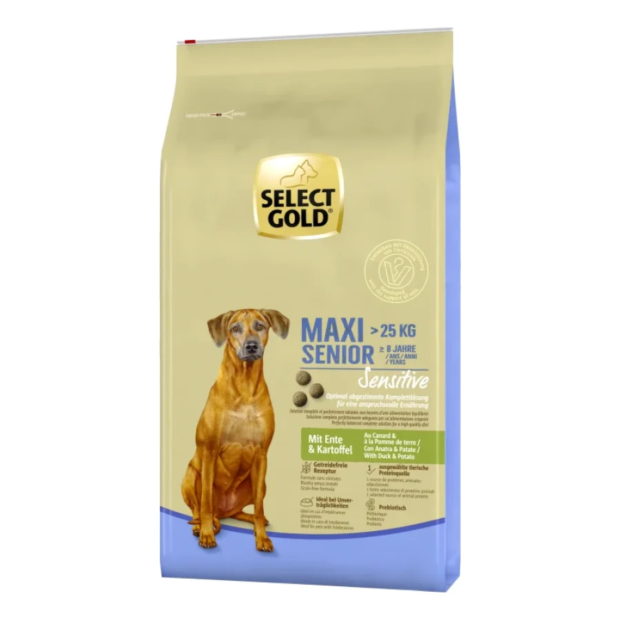 SELECT GOLD Sensitive Croquettes Chien Senior Maxi Canard aux pommes de terre 12 kg