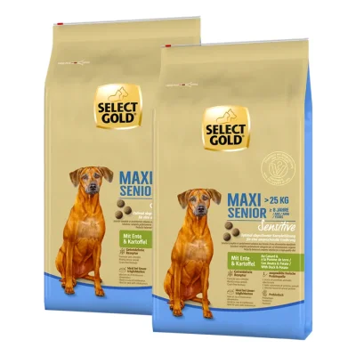 SELECT GOLD Sensitive Croquettes Chien Senior Maxi Canard aux pommes de terre 2x12 kg