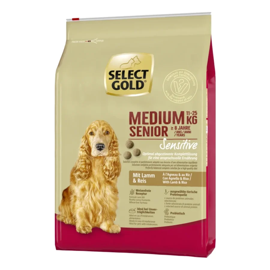 SELECT GOLD Sensitive Croquettes Chien Senior Medium Agneau et riz 4 kg