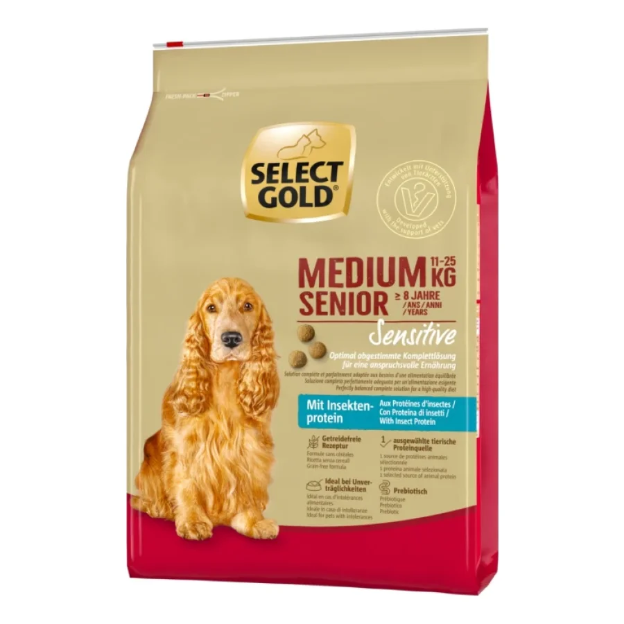 SELECT GOLD Sensitive Croquettes Chien Senior Medium Mélange d’insectes 4 kg