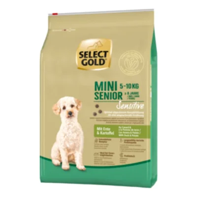 SELECT GOLD Sensitive Croquettes Chien Senior Mini Canard aux pommes de terre 4 kg