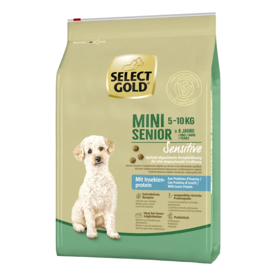 SELECT GOLD Sensitive Croquettes Chien Senior Mini Mélange d’insectes 4 kg