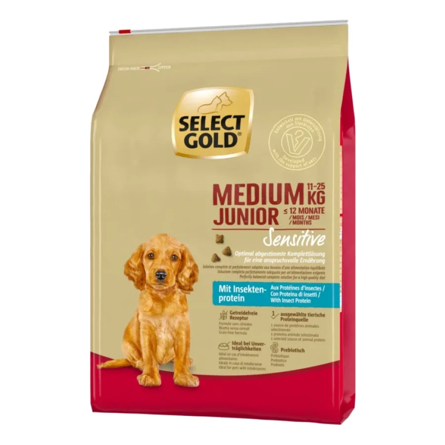 SELECT GOLD Sensitive Croquettes Chiot Medium Mélange d’insectes 4 kg