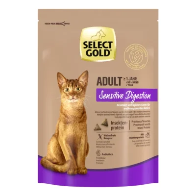 SELECT GOLD Sensitive Digestion Croquettes pour Chat Adulte Mélange d’insectes 300 g