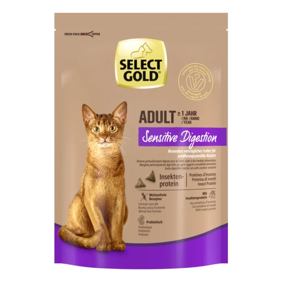 SELECT GOLD Sensitive Digestion Croquettes pour Chat Adulte Mélange d’insectes 300 g