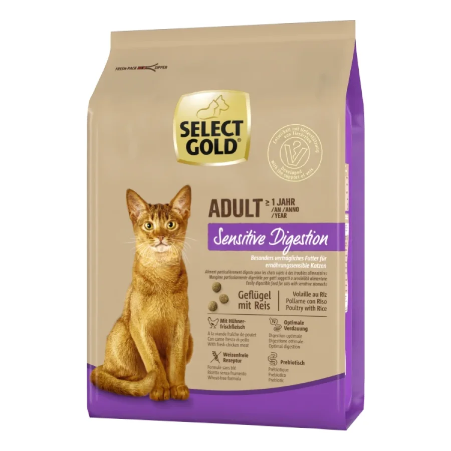 SELECT GOLD Sensitive Digestion Croquettes pour Chat Adulte Volaille & riz 2,5 kg