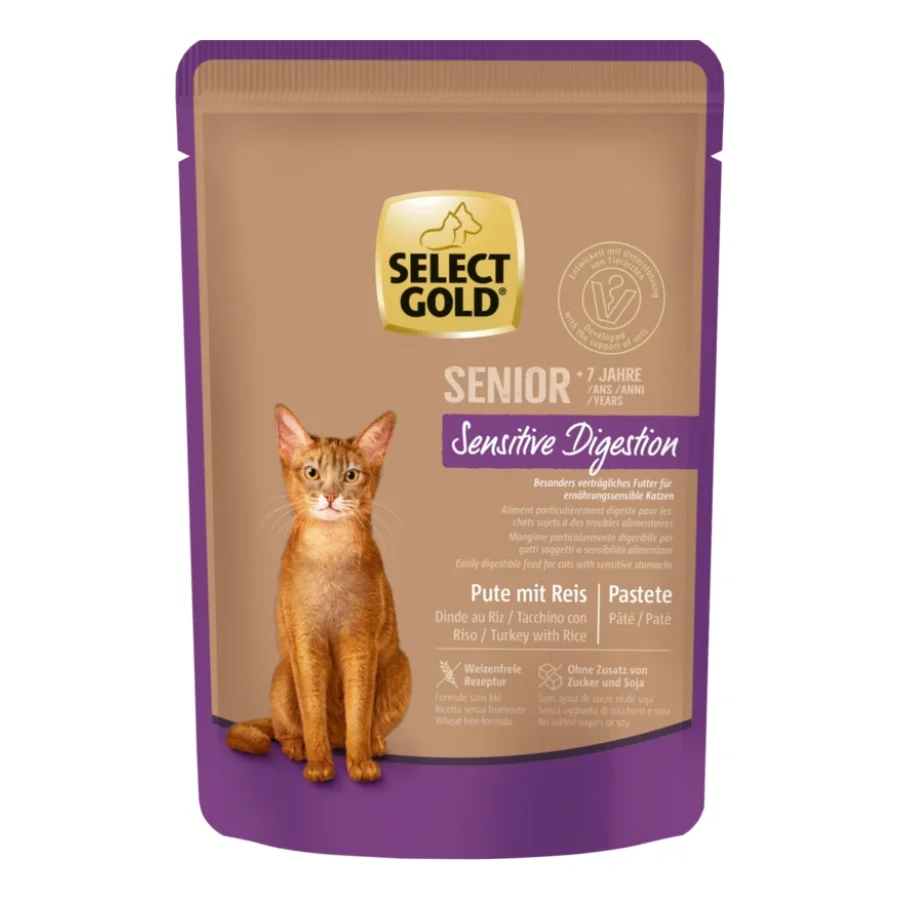 SELECT GOLD Sensitive Digestion Sachets de Pâtée Chat Senior Dinde et Riz 12x85 g