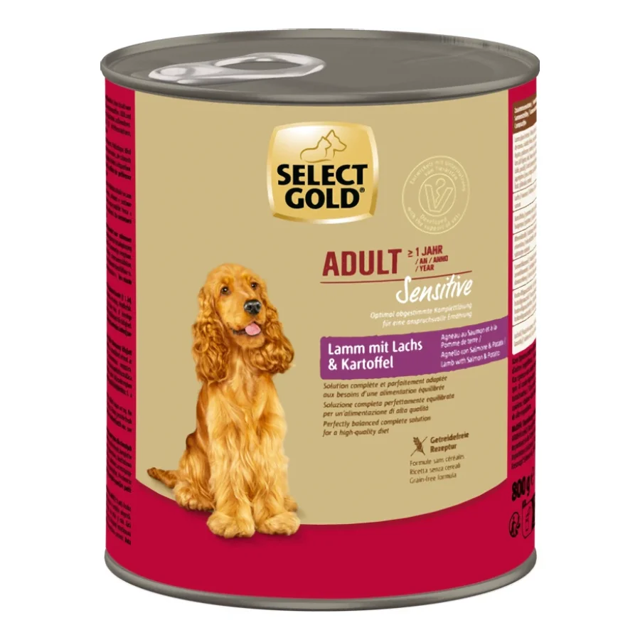 SELECT GOLD Sensitive nourriture humide Adult Agneau au Saumon & aux Pommes de terre 6x800 g