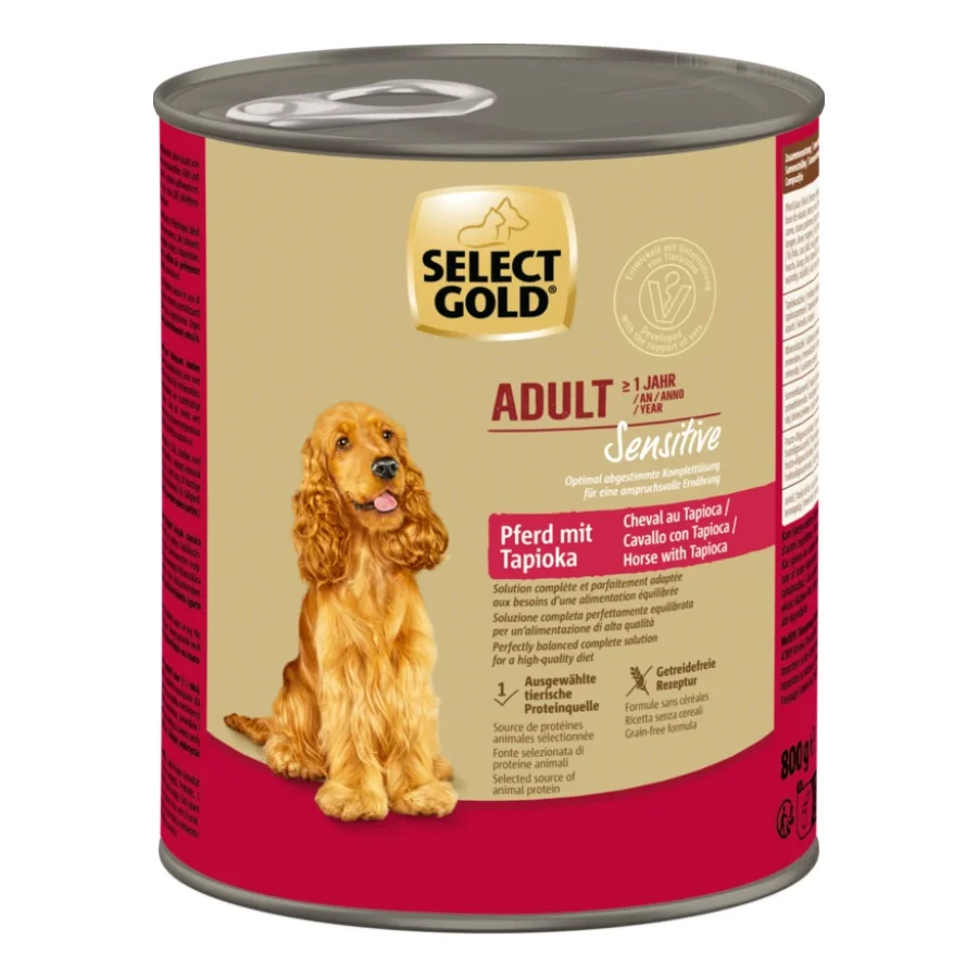 SELECT GOLD Sensitive nourriture humide Adult Cheval au tapioca 12x800 g