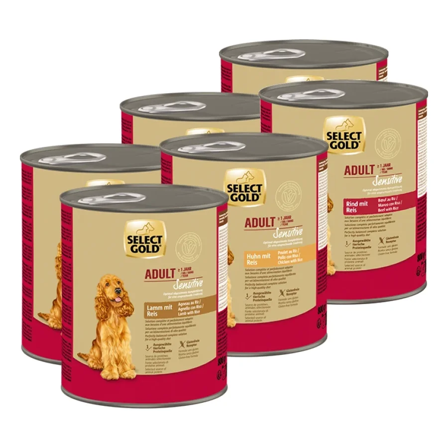 SELECT GOLD Sensitive Pack Mixte Boîtes de Nourriture Humide Chien Adulte 6 x 800 g Pack mix 1