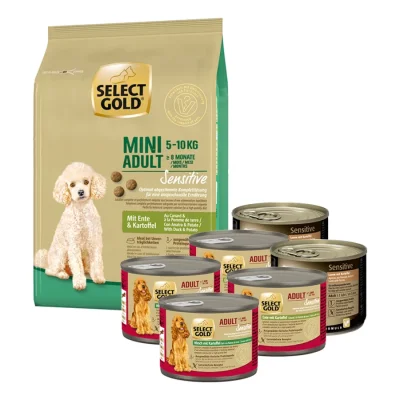 SELECT GOLD Sensitive Pack Mixte Croquettes et Nourriture Humide Chien Adulte 7 pièces