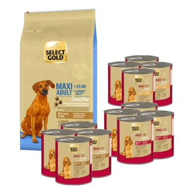 SELECT GOLD Sensitive Pack Mixte Croquettes et Nourriture Humide Chien Adulte Maxi 13 pièces