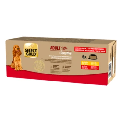 SELECT GOLD Sensitive Pack Mixte Dômes de Nourriture Humide Chien Adulte 2 recettes 6 x 125 g