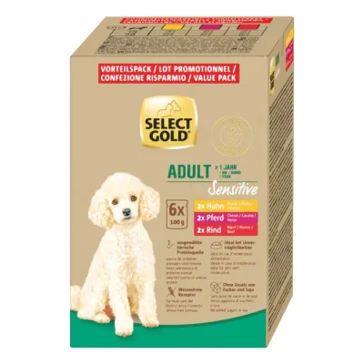 SELECT GOLD Sensitive Pack Mixte Sachets de Nourriture Humide Chien Adulte 3 recettes 6 x 100 g