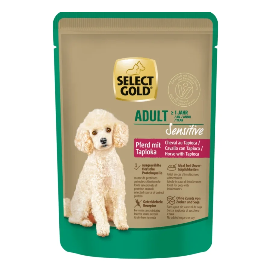 SELECT GOLD Sensitive Sachets de Nourriture Humide Chien Adulte Cheval au tapioca 12x100 g