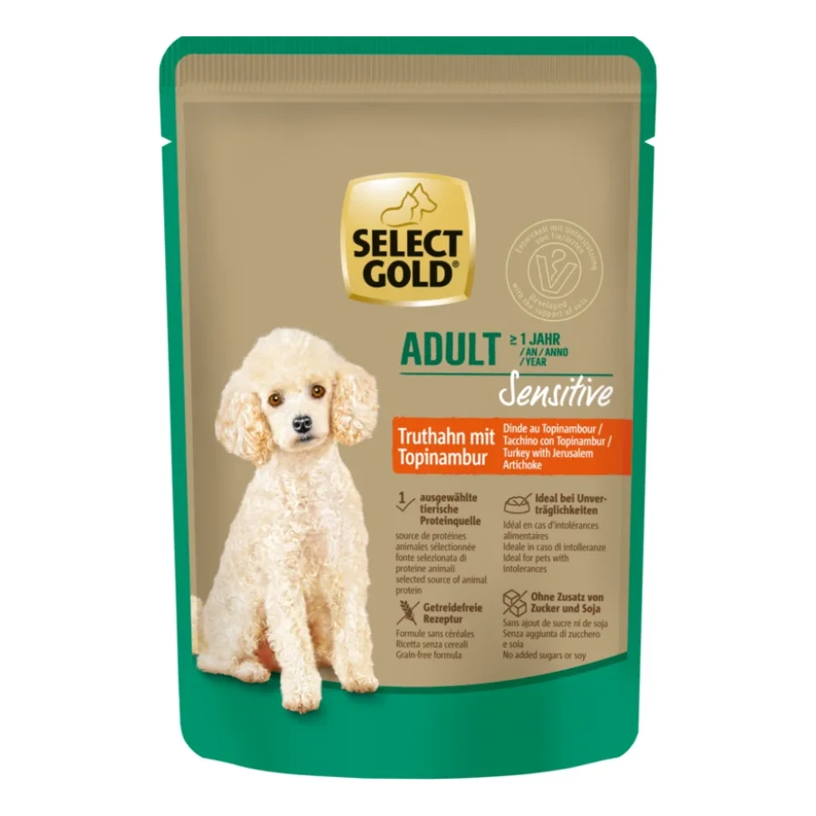 SELECT GOLD Sensitive Sachets de Nourriture Humide Chien Adulte Dinde au topinambour 12x100 g